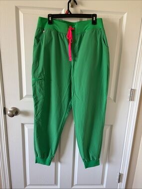 Figs Green Jogger Pants with Pink Drawstring